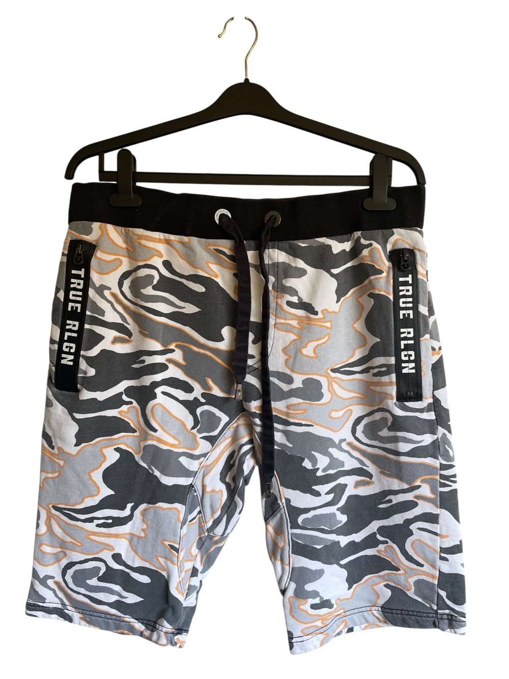 True Religion Men's Gray Camo Shorts with Tan Accents 13” inseam